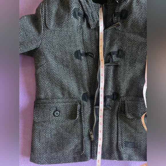 WeSC Thora Hooded Herringbone Wool Blend Duffel Coat Toggle + Zip Gray Size S - Picture 12 of 12